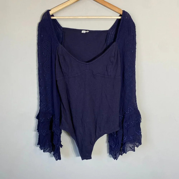 NWOT Free People Intimately FP Enchanted By You Bodysuit Women's Large Navy Silk - Picture 5 of 13